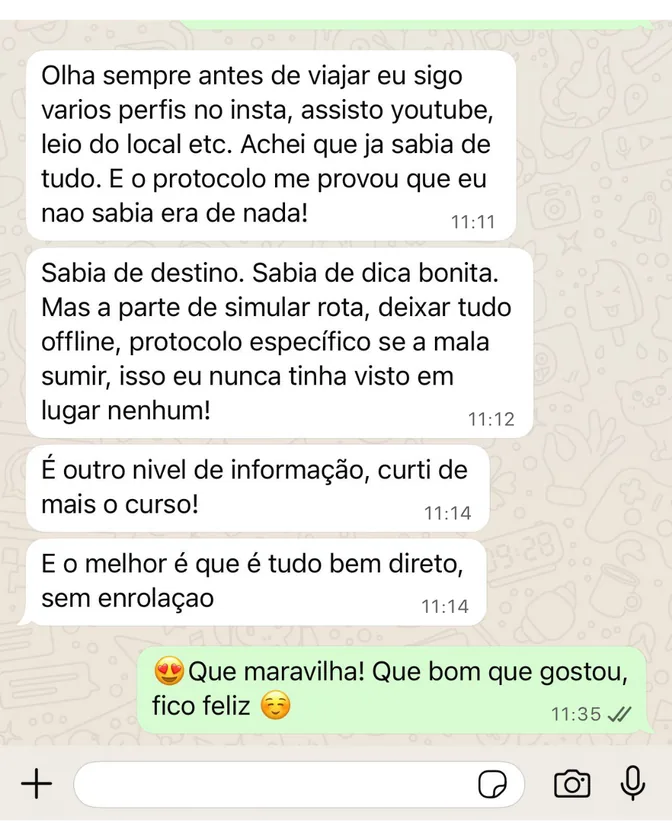 Print de conversa no WhatsApp: aluno que achava que já sabia de tudo conta o que o Protocolo mostrou